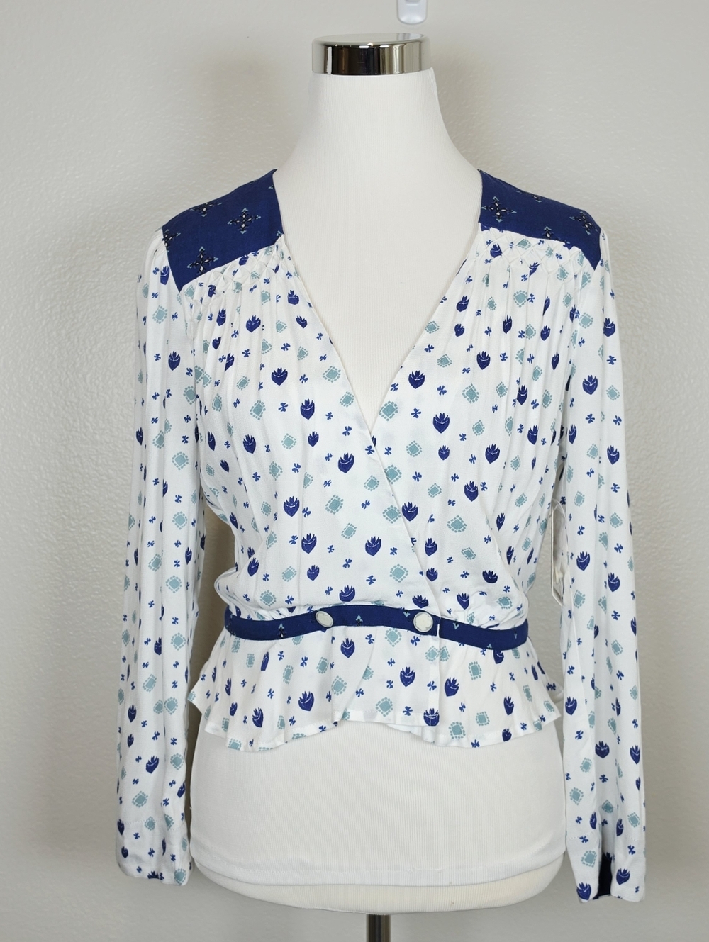 FREE PEOPLE White Where We Roam Blouse S Boho Retro Office Festival SKU596